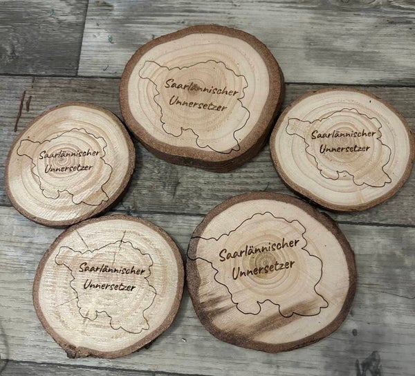 5er-Set „Saarlännischer Unnersetzer“ aus Baumscheiben
