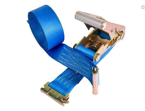 Spanband met bindrail / sleufgat - fitting. 5 M. 2 Ton 50mm. Blauw.