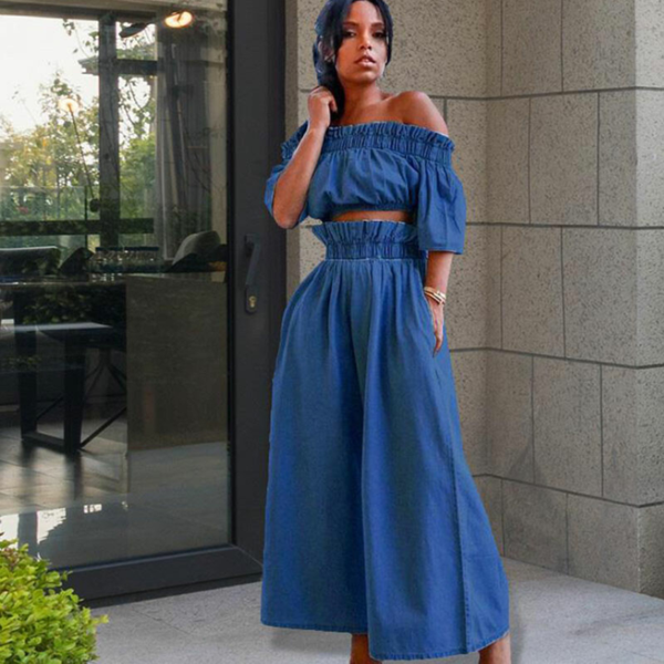 Denim Crop Top Wide Leg 2 pc