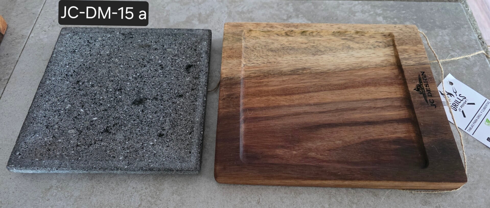 Plato  de piedra  con  base Parota JC-DM-15