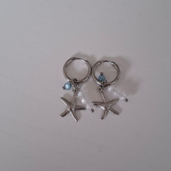 Zeester oorbellen zilver blauw