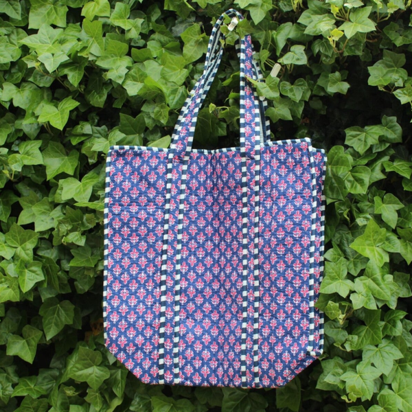 Bohemian shopper blauw/rode bloem