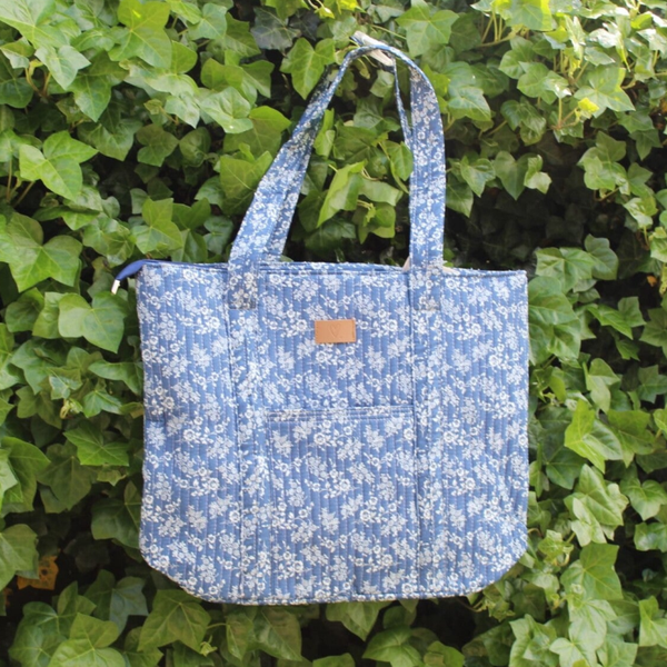 Shopper navy witte bloemetjes
