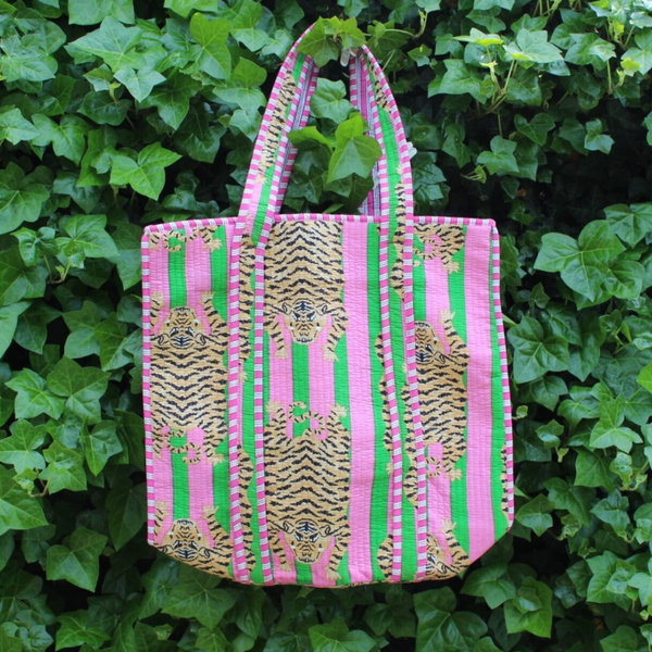 Bohemian shopper roze groene tijger