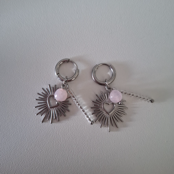 Heartly oorbellen zilver roze