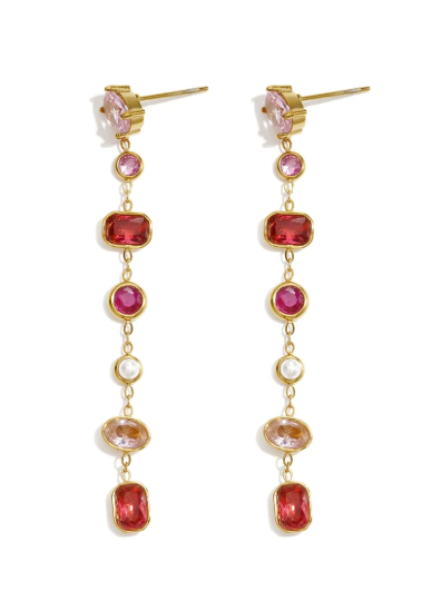 Steentjes oorbellen rood/roze