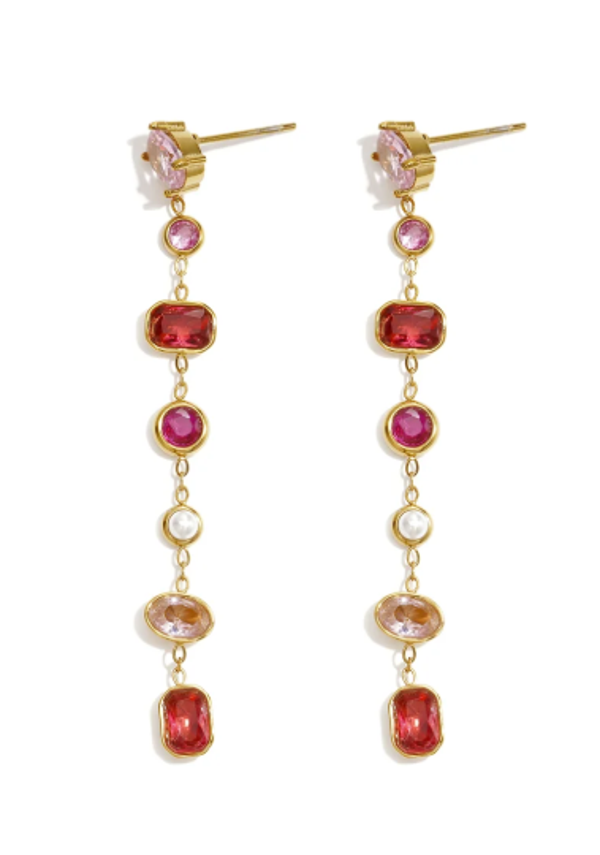 Steentjes oorbellen rood/roze