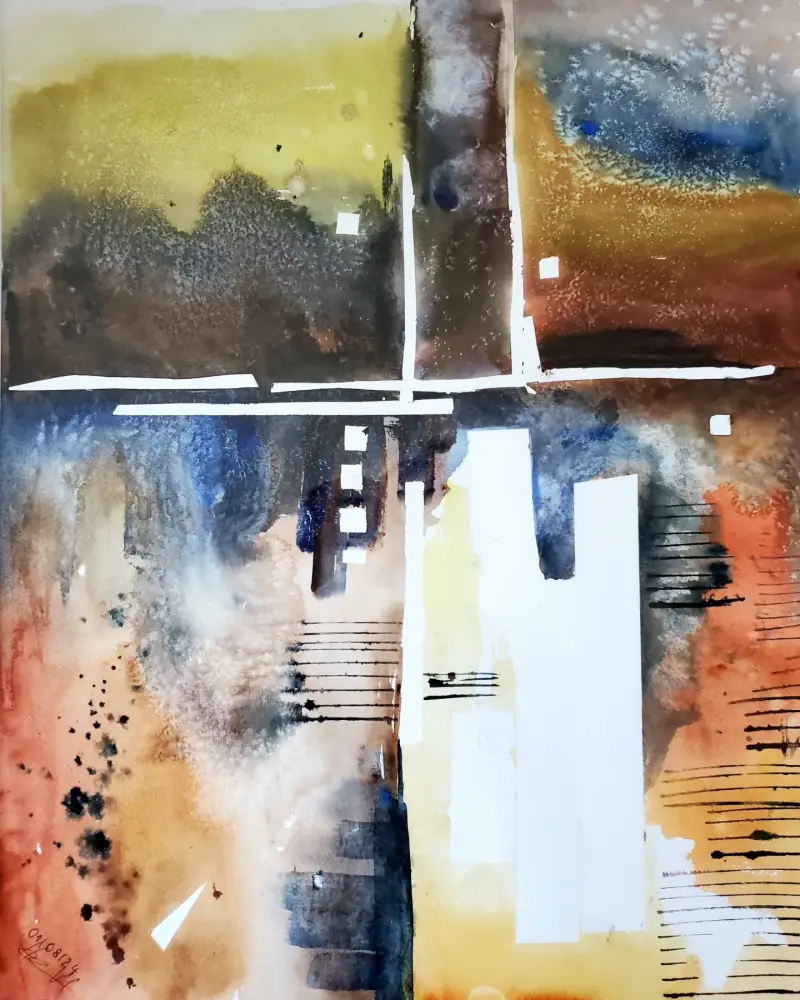 ein abstraktes farbenfrohes Bild mit Aquarellfarben von Alwin.