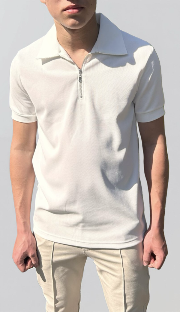 Heren polo shirt met rits beige