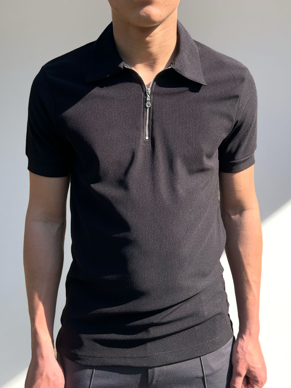 Heren polo shirt met rits zwart