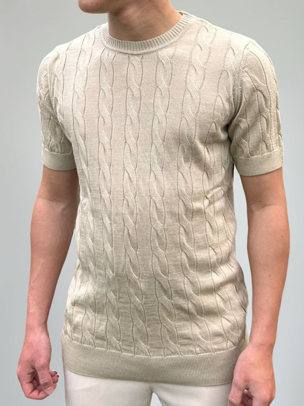 Heren T-shirt met korte mouwen gebreid taupe