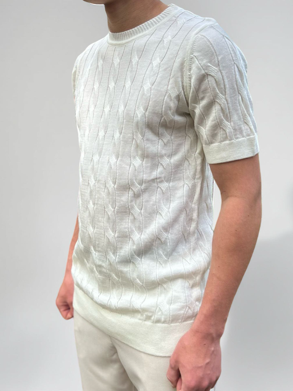 Heren T-shirt met korte mouwen gebreid beige