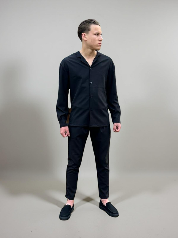 Heren kleding set zwart met lange broek en blouse met 5 knopen