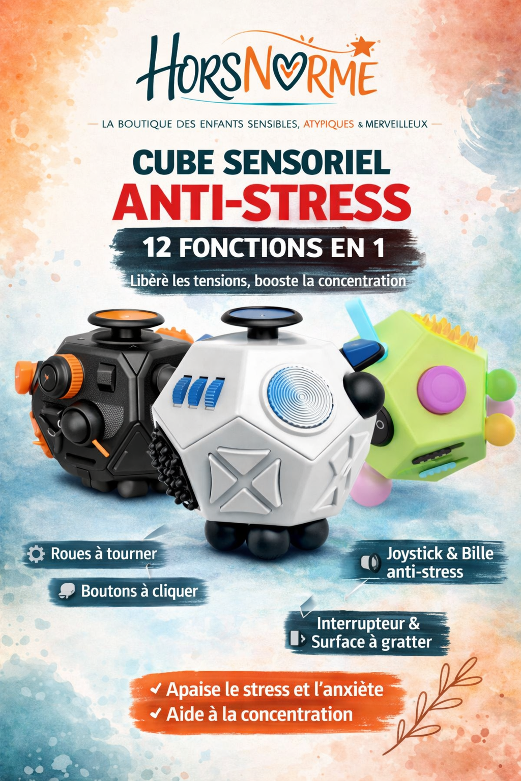 Cube anti-stress à 12 faces