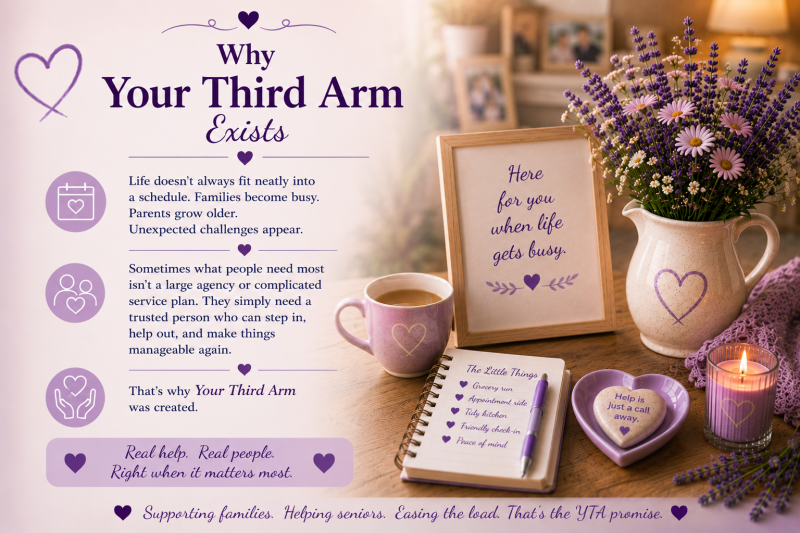 Your Third Arm personal assistant serving Red Deer, Sylvan Lake, Penhold, Innisfail, Bowden, Olds, Sundre and Didsbury.