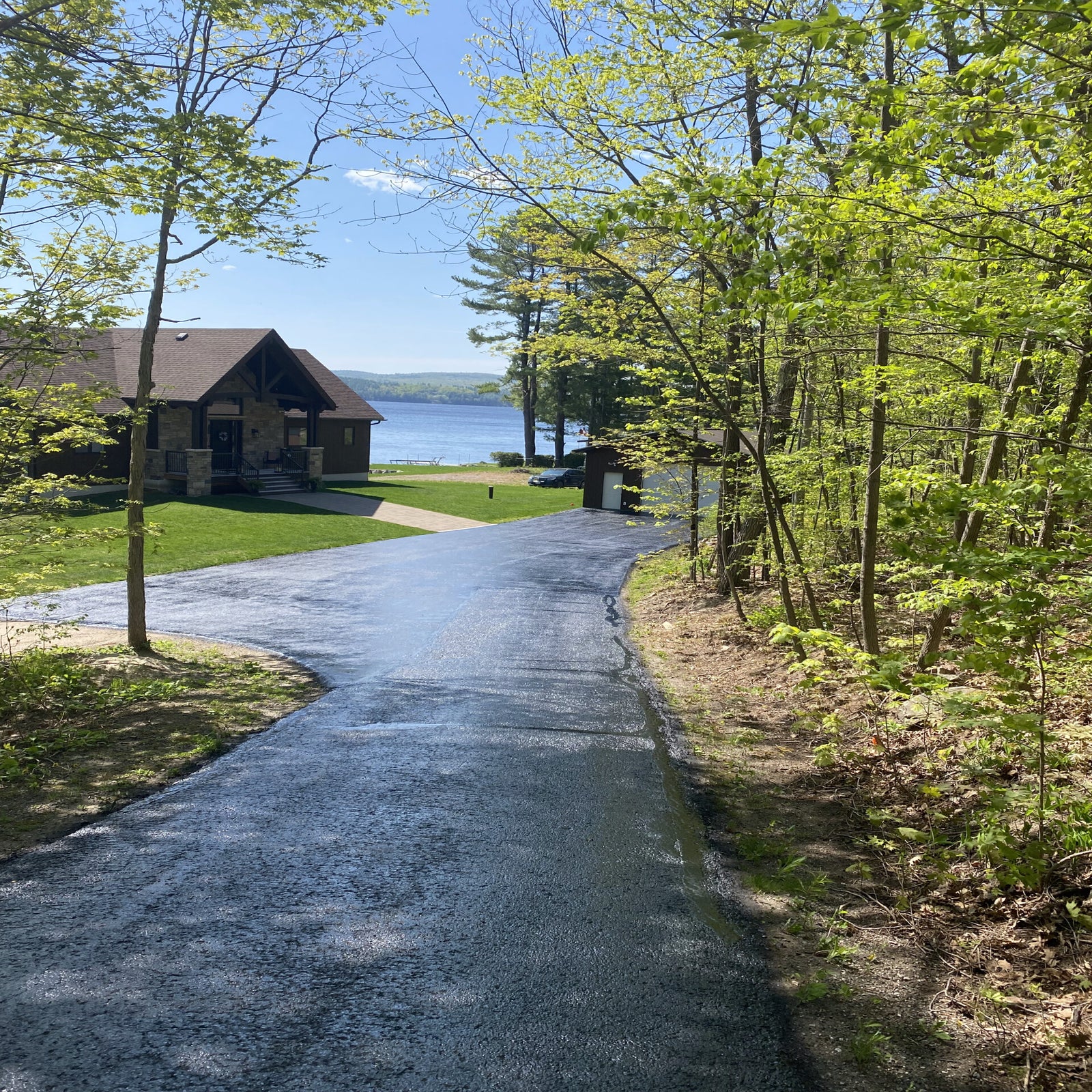Freshly paved residential driveway