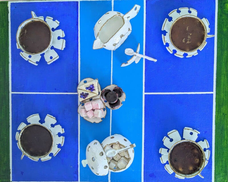 "Pickleball mixed-media art"