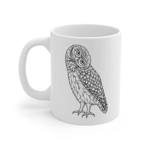 Ceramic mug - Curious little owl, black and white