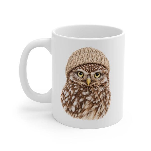 Ceramic mug - Little owl with beanie