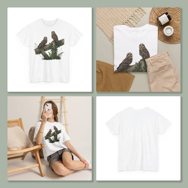 Unisex T-Shirt - Short-eared owls on fence