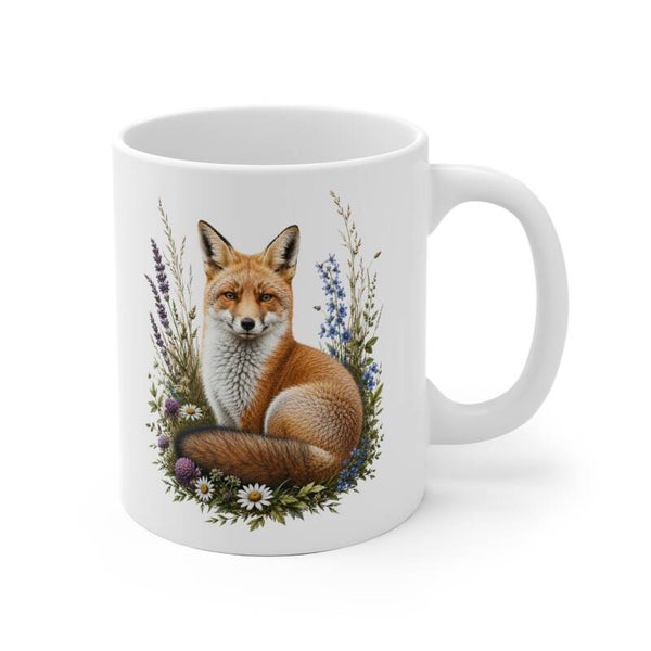 Ceramic mug - Fox, botanical style