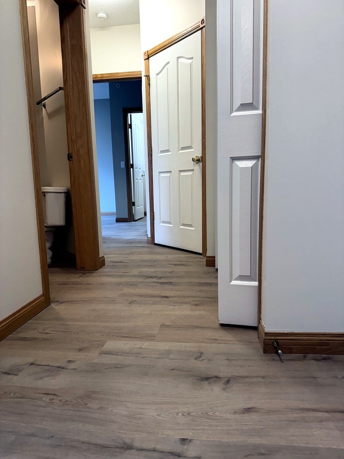 Hallway with new light vinyl plank flooring — Perfect Finish Pros, Calgary