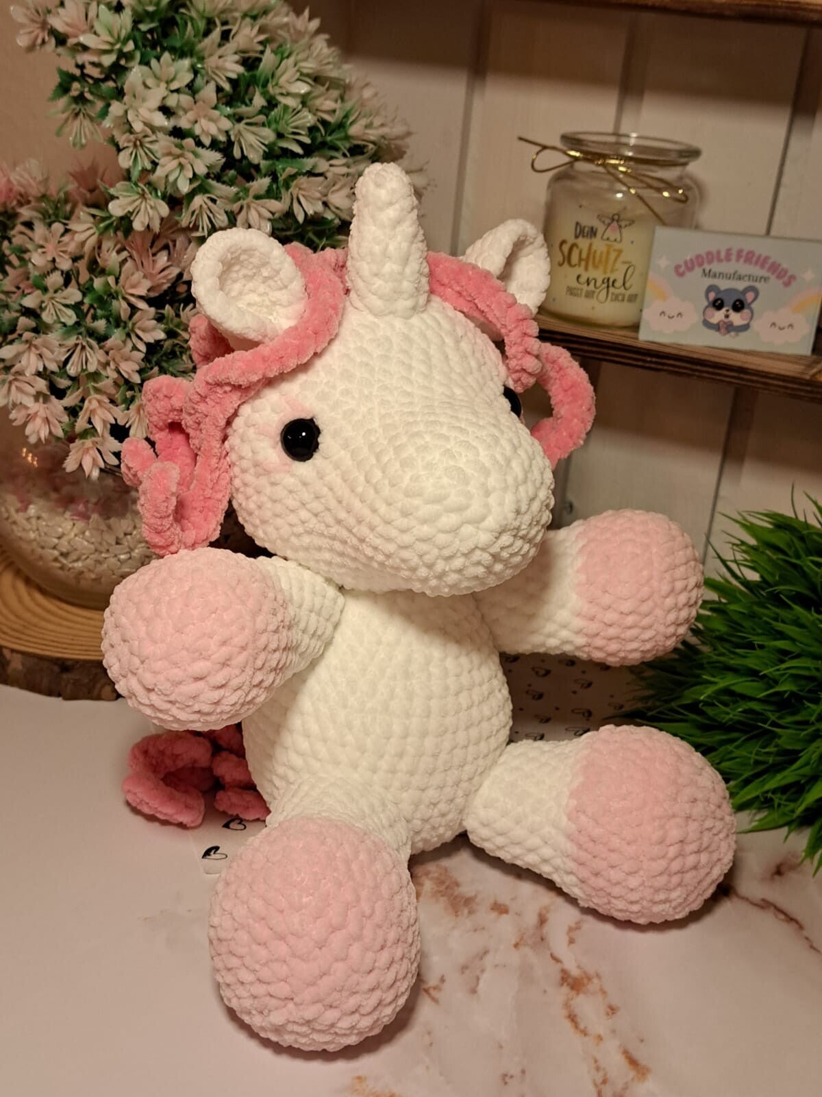 Sehr großes Einhorn, Gehäkeltes Kuscheltier, Handmade with Love, schönes Geschenk zu Geburtstag, Baby-Party oder Taufe