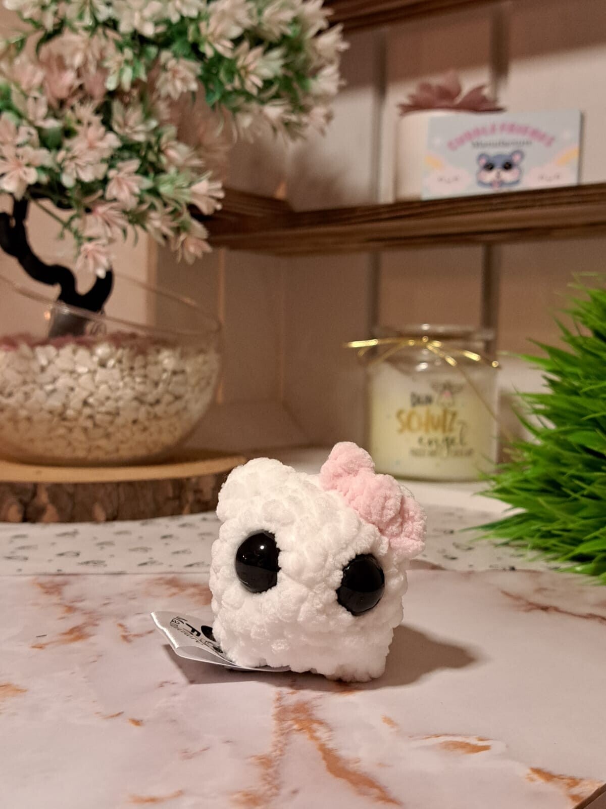 Trauriger Hamster, Amigurumi, niedlicher Hamster, Tiktok Meme, Häkelhamster, rosa Schleife handgemachte kuschlige Hamster