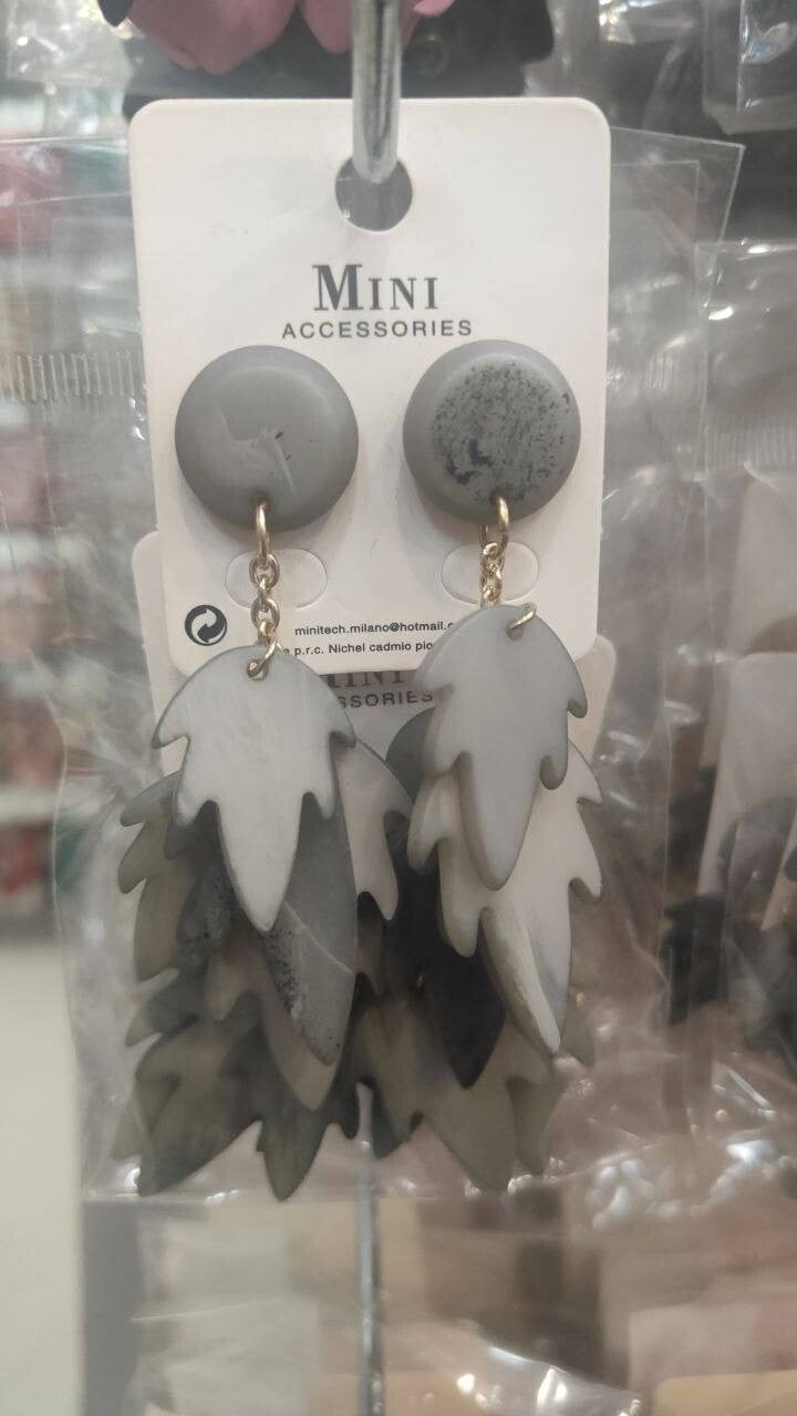 Orecchini pendenti anallergici foglie - grey