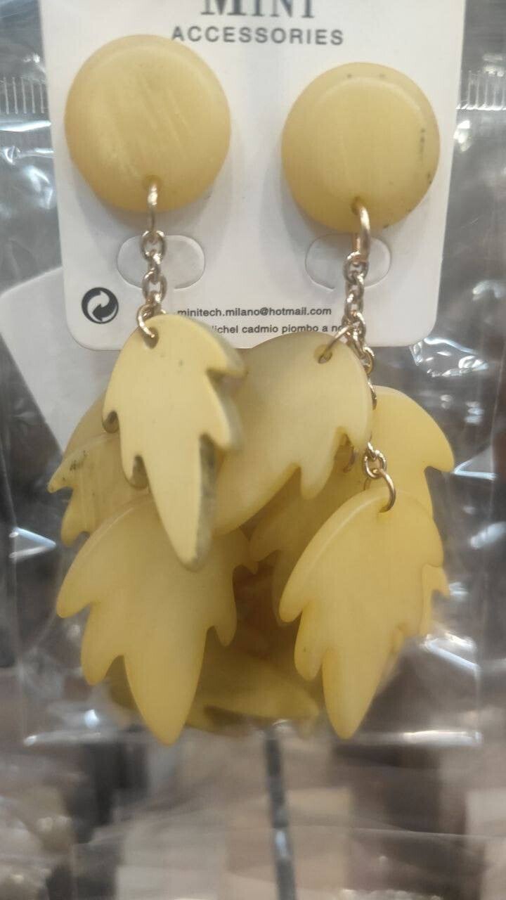 Orecchini pendenti anallergici foglie - yellow