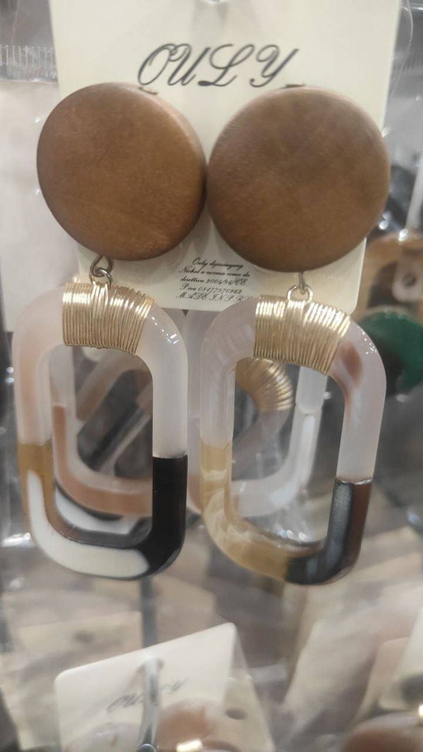 Orecchini pendenti anallergici ovale - black & white