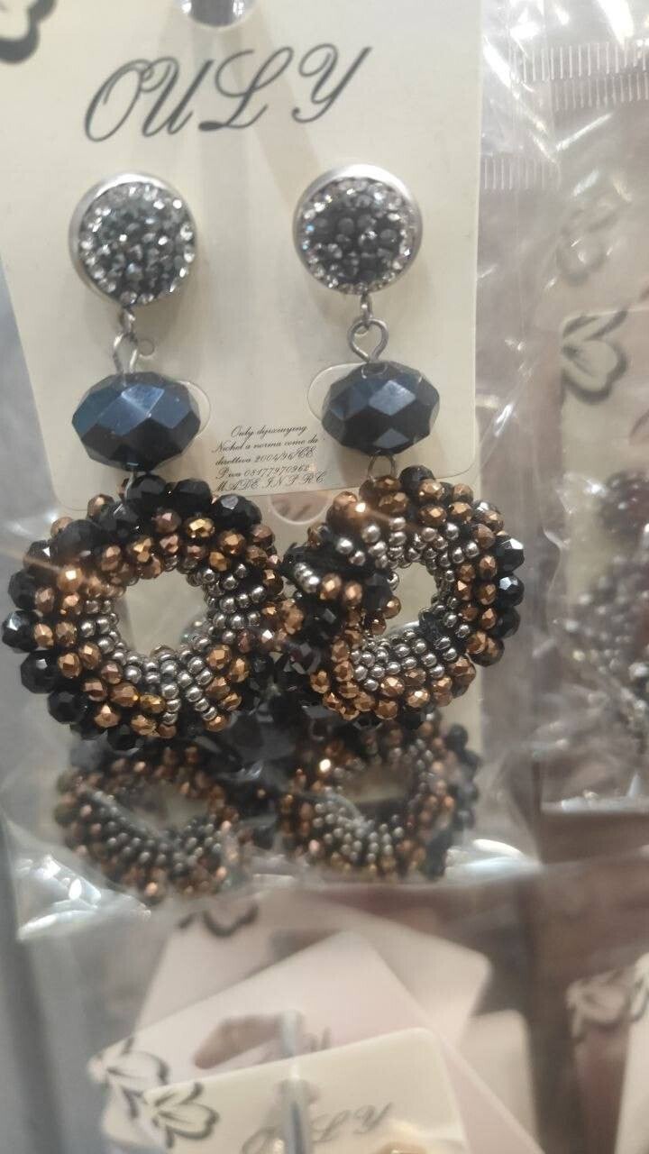 Orecchini pendenti anallergici perline -  brown