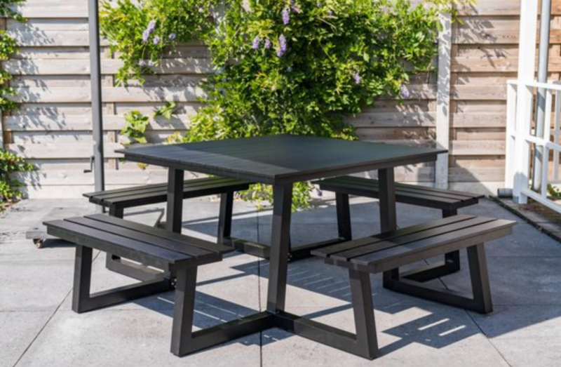 Picknicktafel zwart aluminium: MaximaVida vierkant