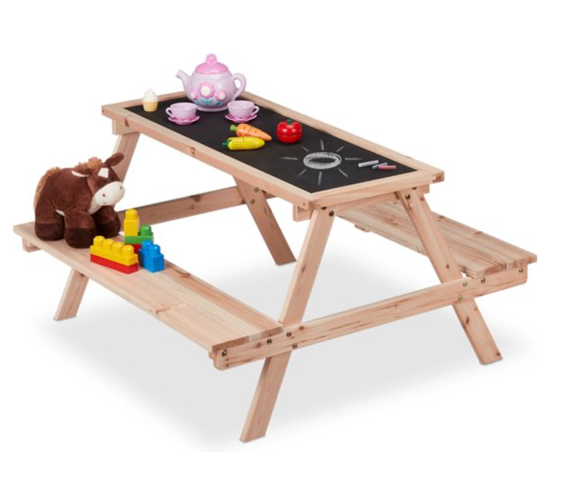 picknicktafel kinderen - hout - buiten - 51 x 90 x 87 cm - met krijtbord