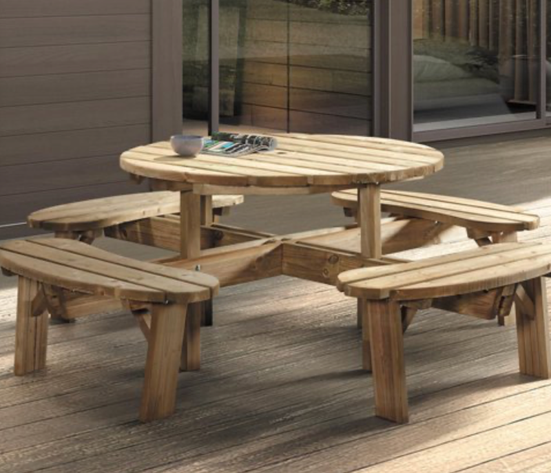 Mobistoxx Ronde picknicktafel TRAPANI 8 personen noorse den/spar - picknickbank - tuintafel