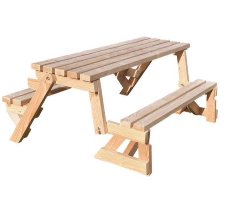 Houten tuintafel 2 in 1 inklapbare bank en picknicktafel - Douglas hout 3-6 personen