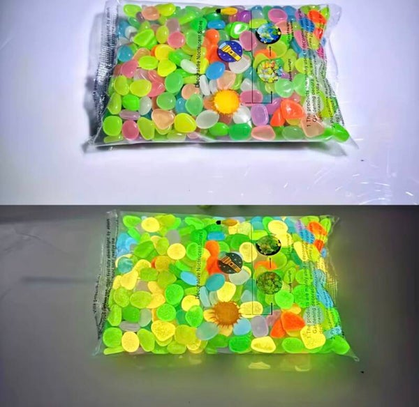 Guijarros que brillan en la oscuridad, piedras luminosas de resina para paisaje, caminos de jardín, plantas en macetas, parques, decoración de Acuario, 100 piezas