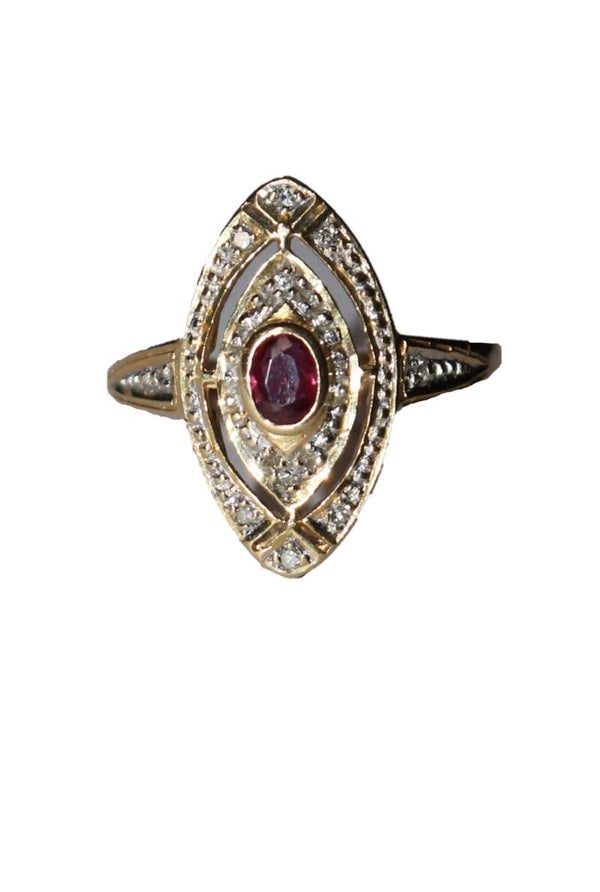 Bague Marquise Rubis Et Diamants