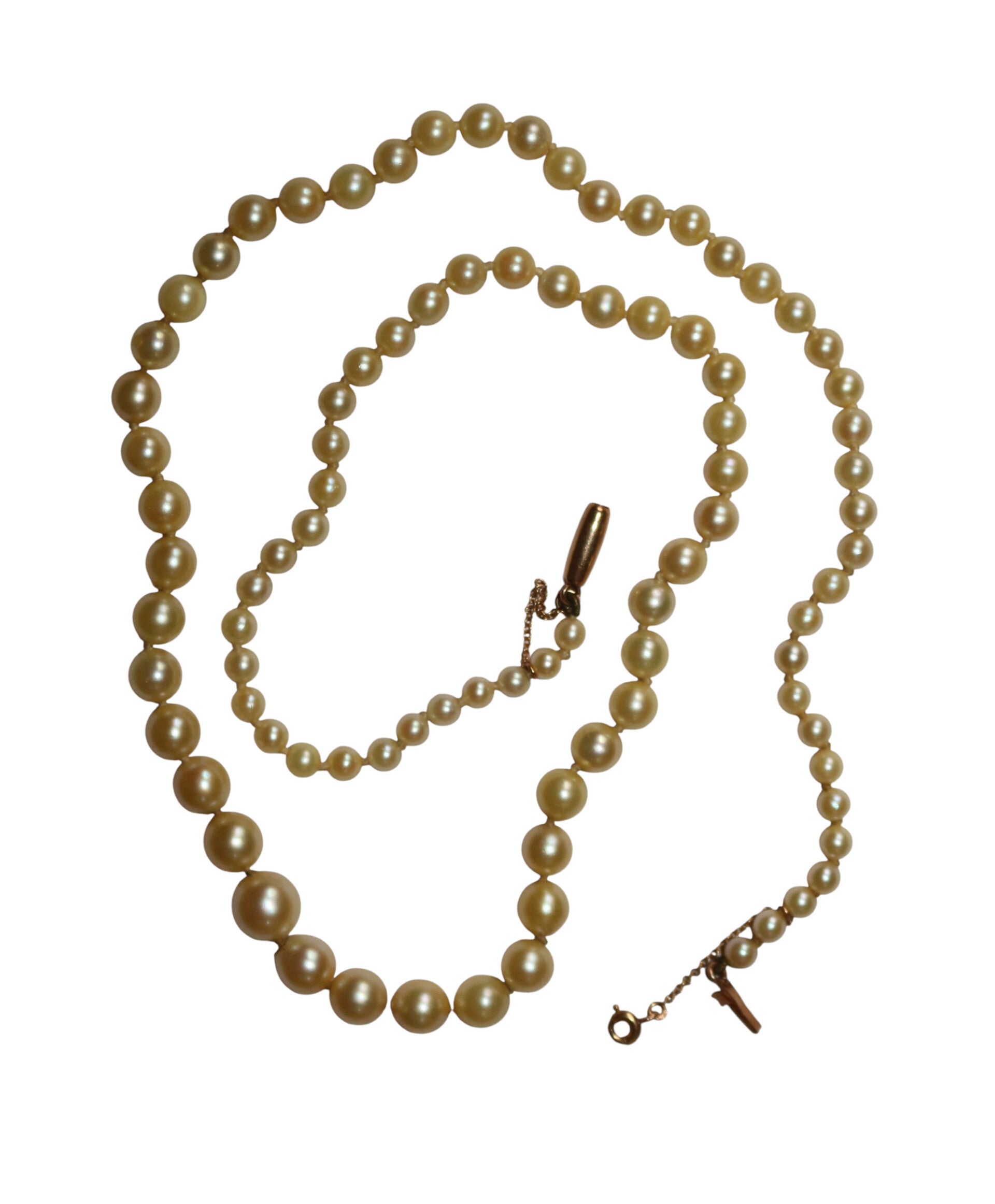 Collier de 90 perles de culture en chute fermoir or jaune