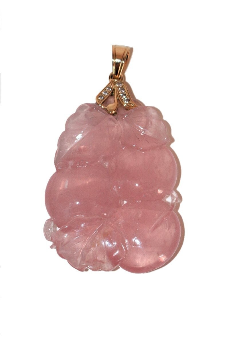 Pendentif Quartz Rose Sculpté Bélière En Or