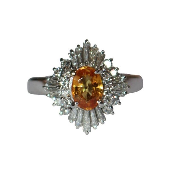 Bague saphir orange platine diamants