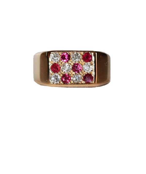 Bague Chevalière Rubis Et Diamants