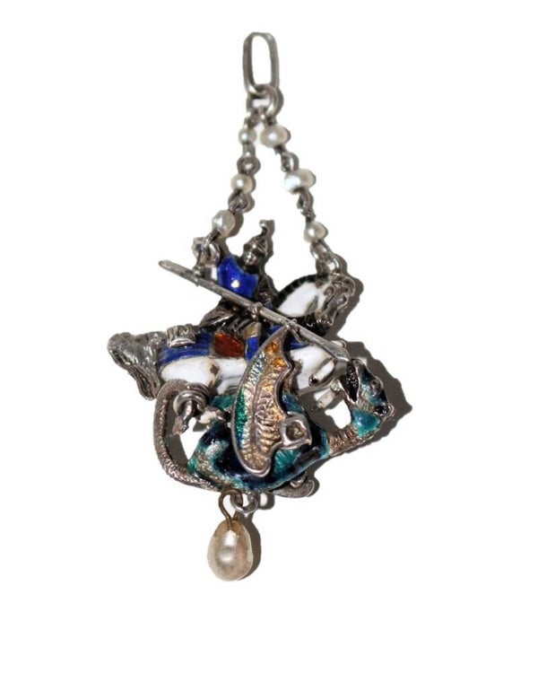 Pendentif Saint Georges Terrassant Le Dragon En Argent émaillé