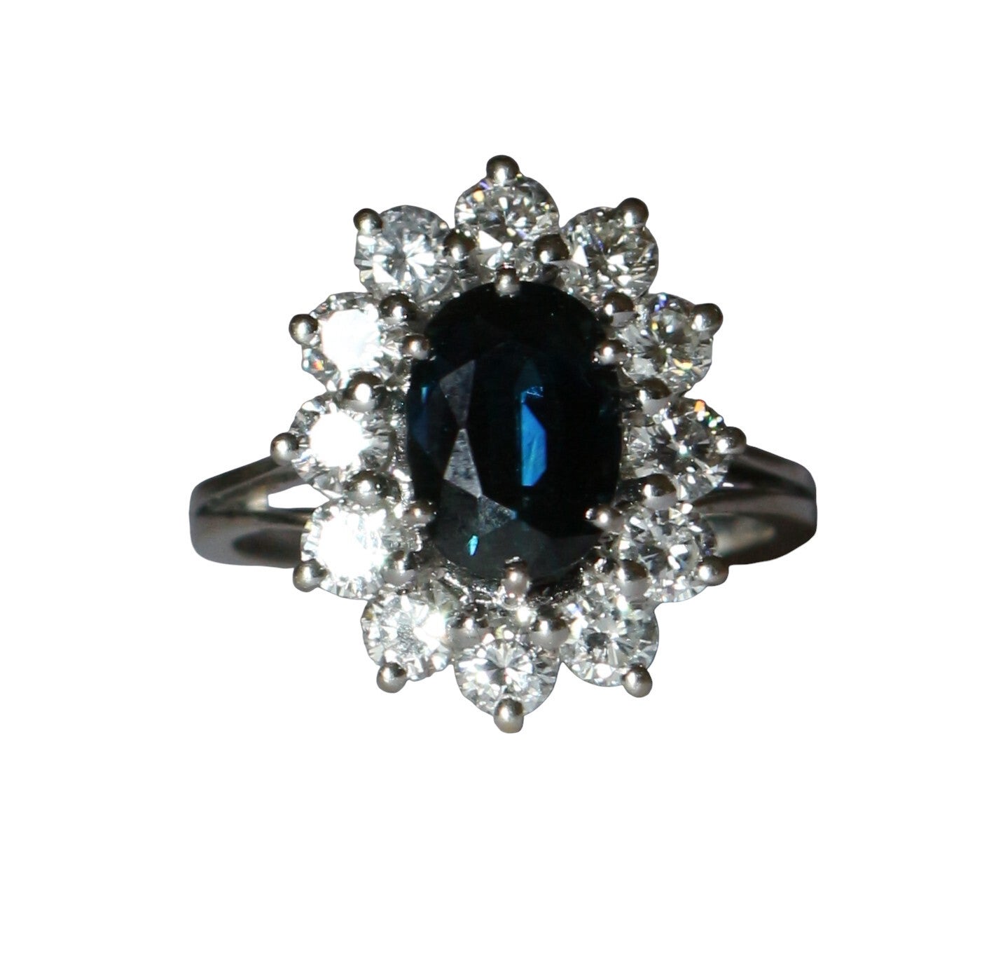 Bague marguerite saphir diamants or blanc