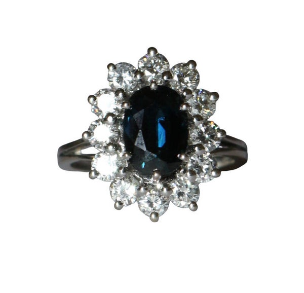 Bague marguerite saphir diamants or blanc