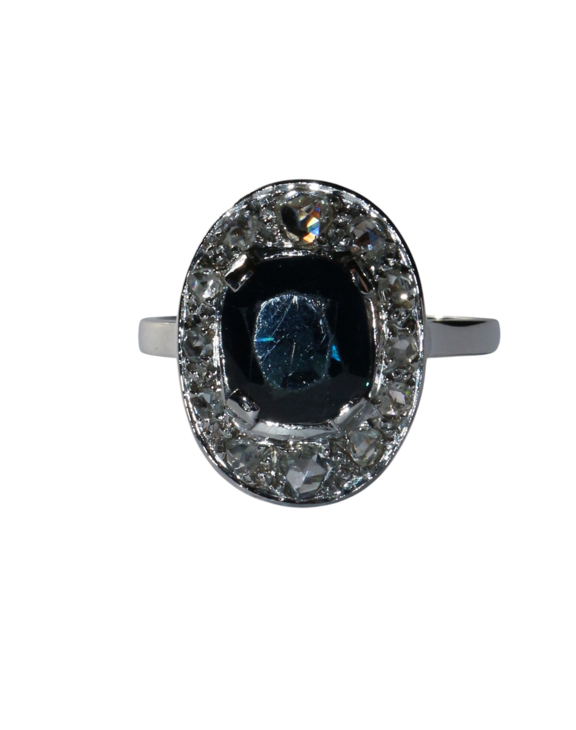 Bague ovale saphir diamants 1925