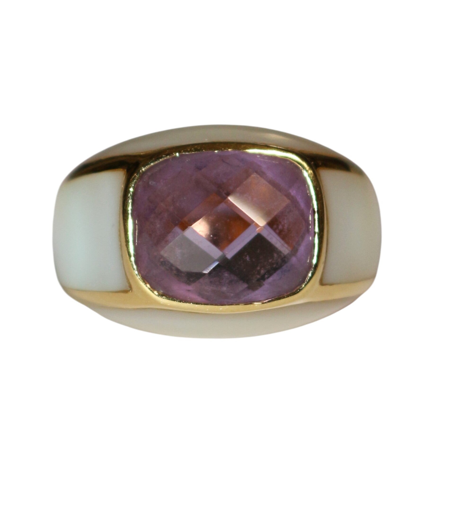 Bague jonc or jaune améthyste entourée de nacre