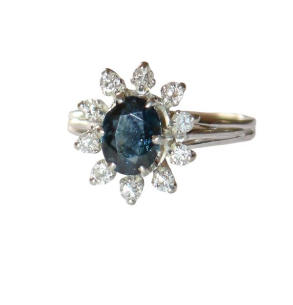 Bague marguerite saphir entourage 12 diamants