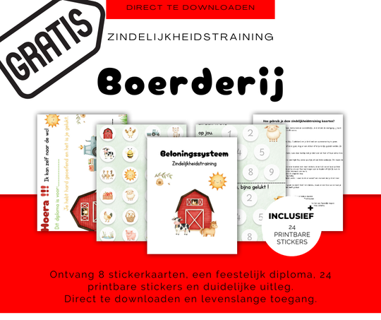 Zindelijkheidstraining Stickerkaarten – Boerderij Thema (8 kaarten + diploma + printbare stickers