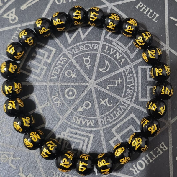 Bracciale in ossidiana con mantra tibetano